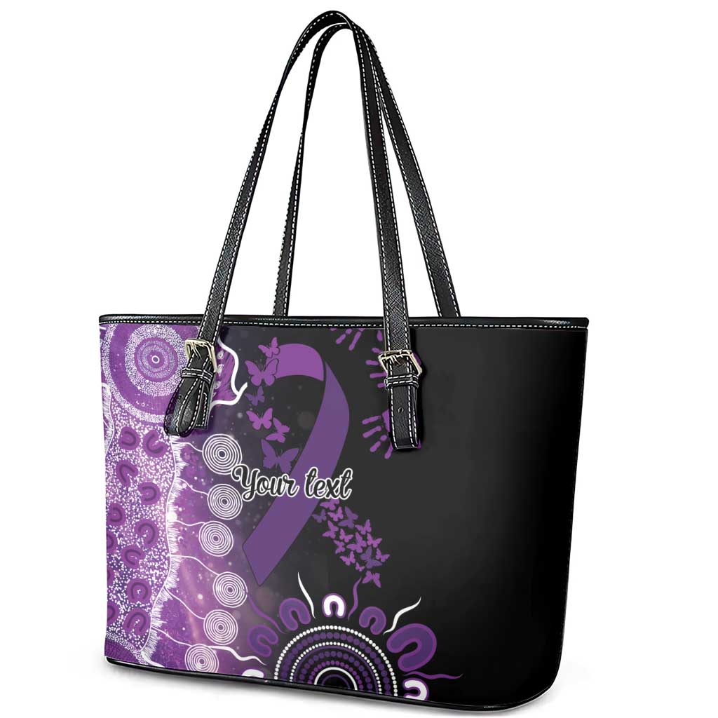 Domestic Violence Awareness Personalised Leather Tote Bag Aboriginal Ribbon Dot Painting