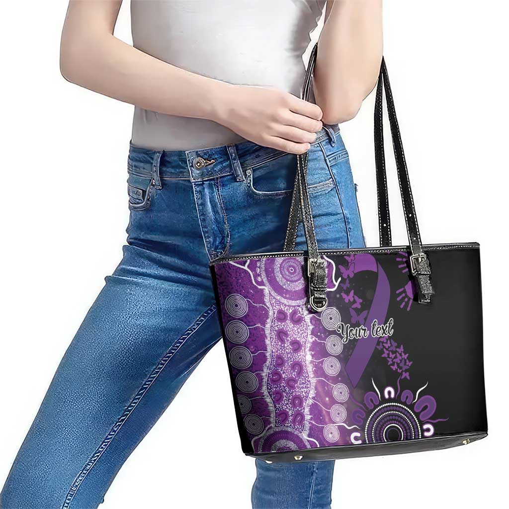 Domestic Violence Awareness Personalised Leather Tote Bag Aboriginal Ribbon Dot Painting