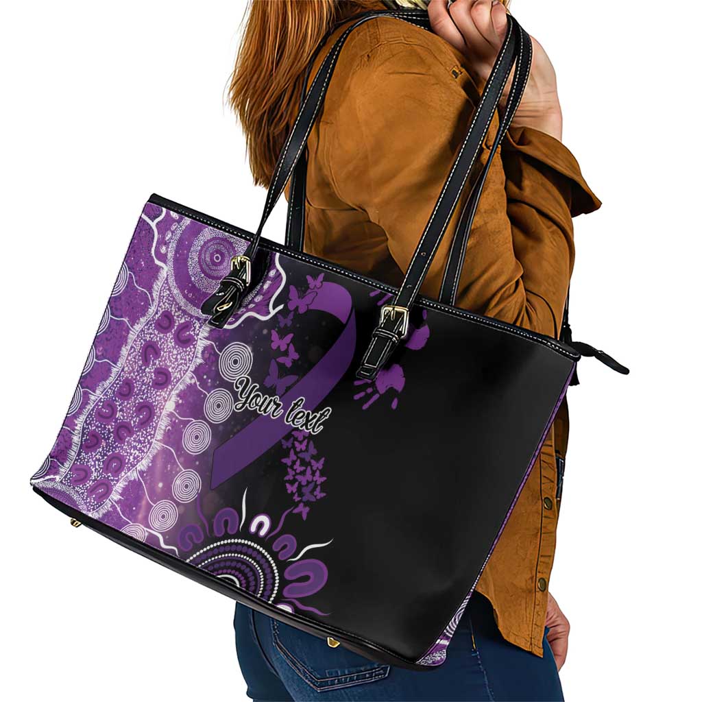 Domestic Violence Awareness Personalised Leather Tote Bag Aboriginal Ribbon Dot Painting