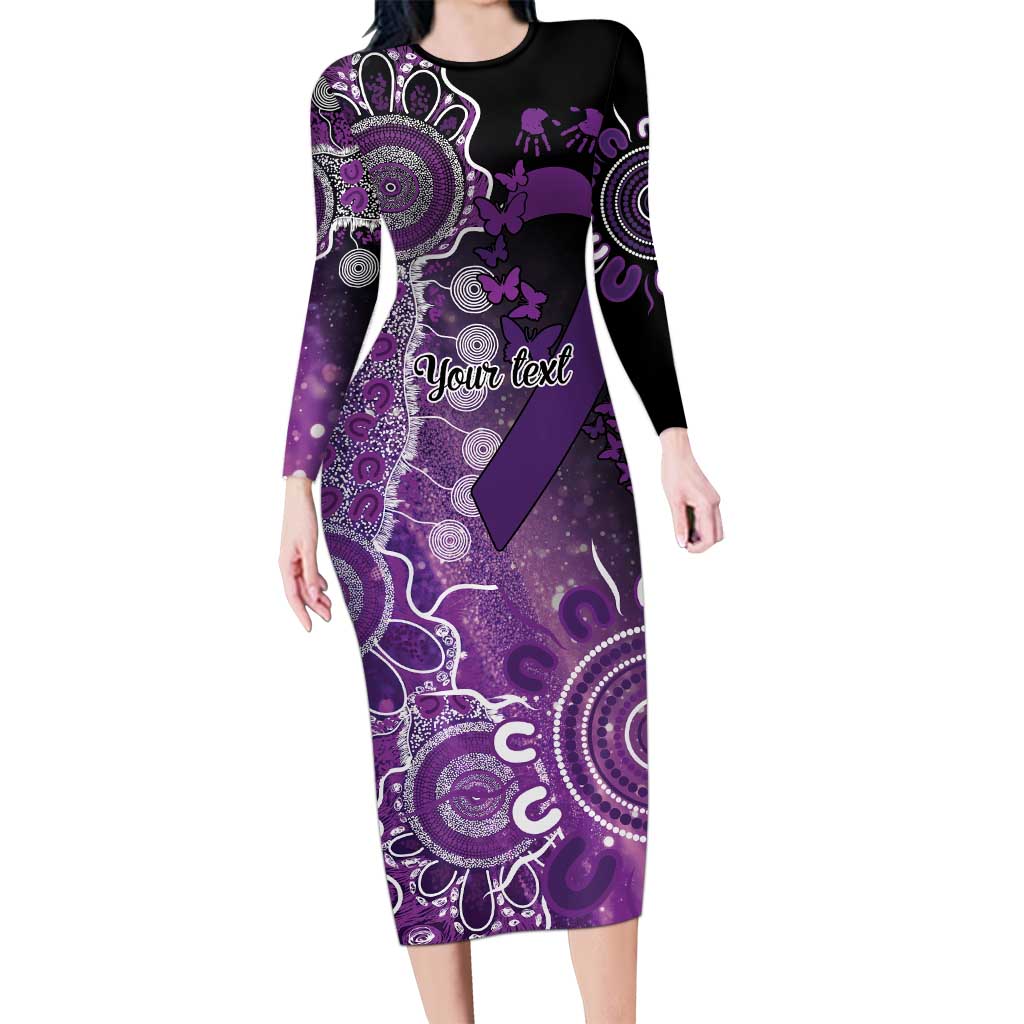 Domestic Violence Awareness Personalised Long Sleeve Bodycon Dress Aboriginal Ribbon Dot Painting
