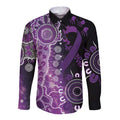Domestic Violence Awareness Personalised Long Sleeve Button Shirt Aboriginal Ribbon Dot Painting
