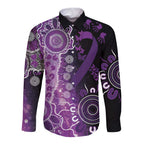 Domestic Violence Awareness Personalised Long Sleeve Button Shirt Aboriginal Ribbon Dot Painting