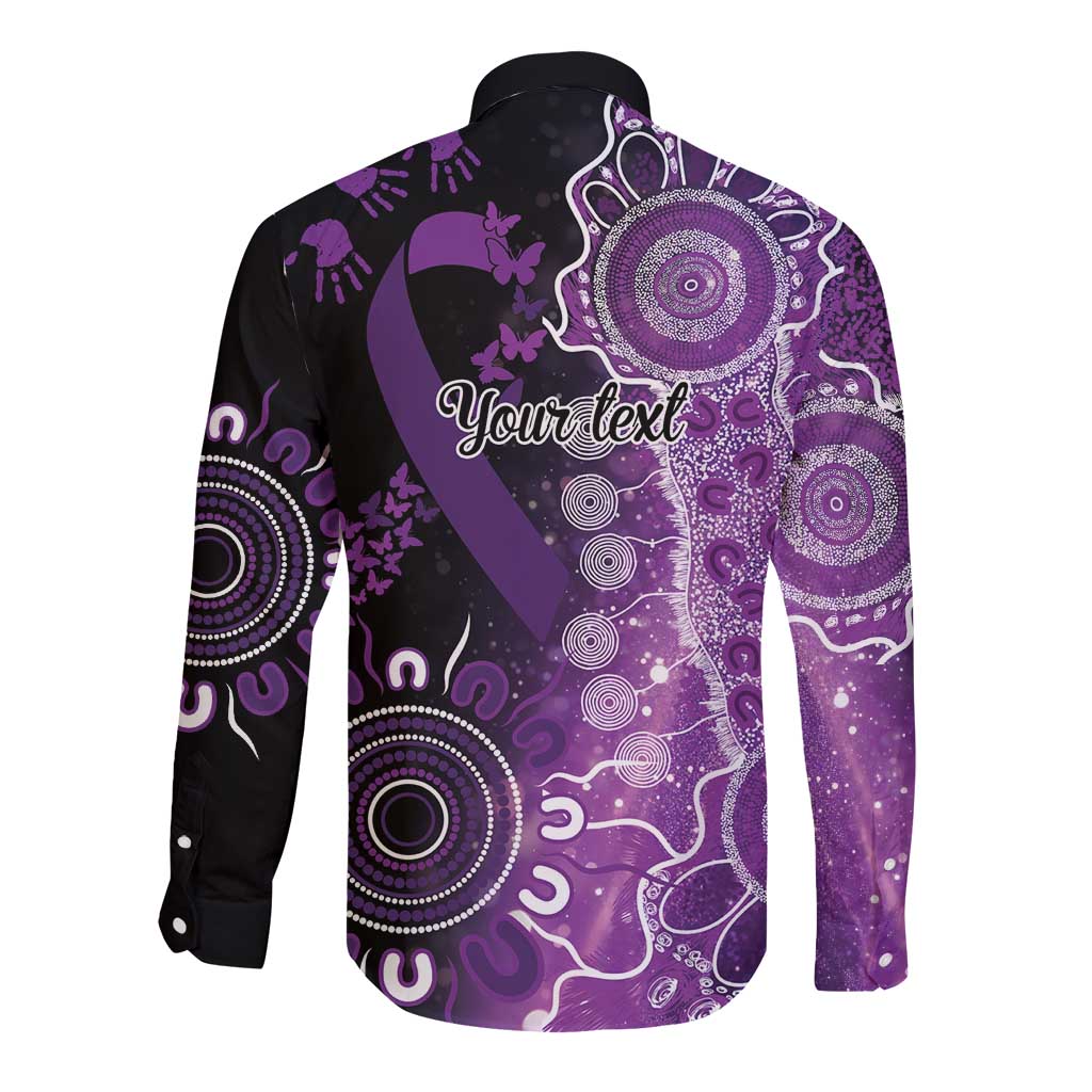 Domestic Violence Awareness Personalised Long Sleeve Button Shirt Aboriginal Ribbon Dot Painting