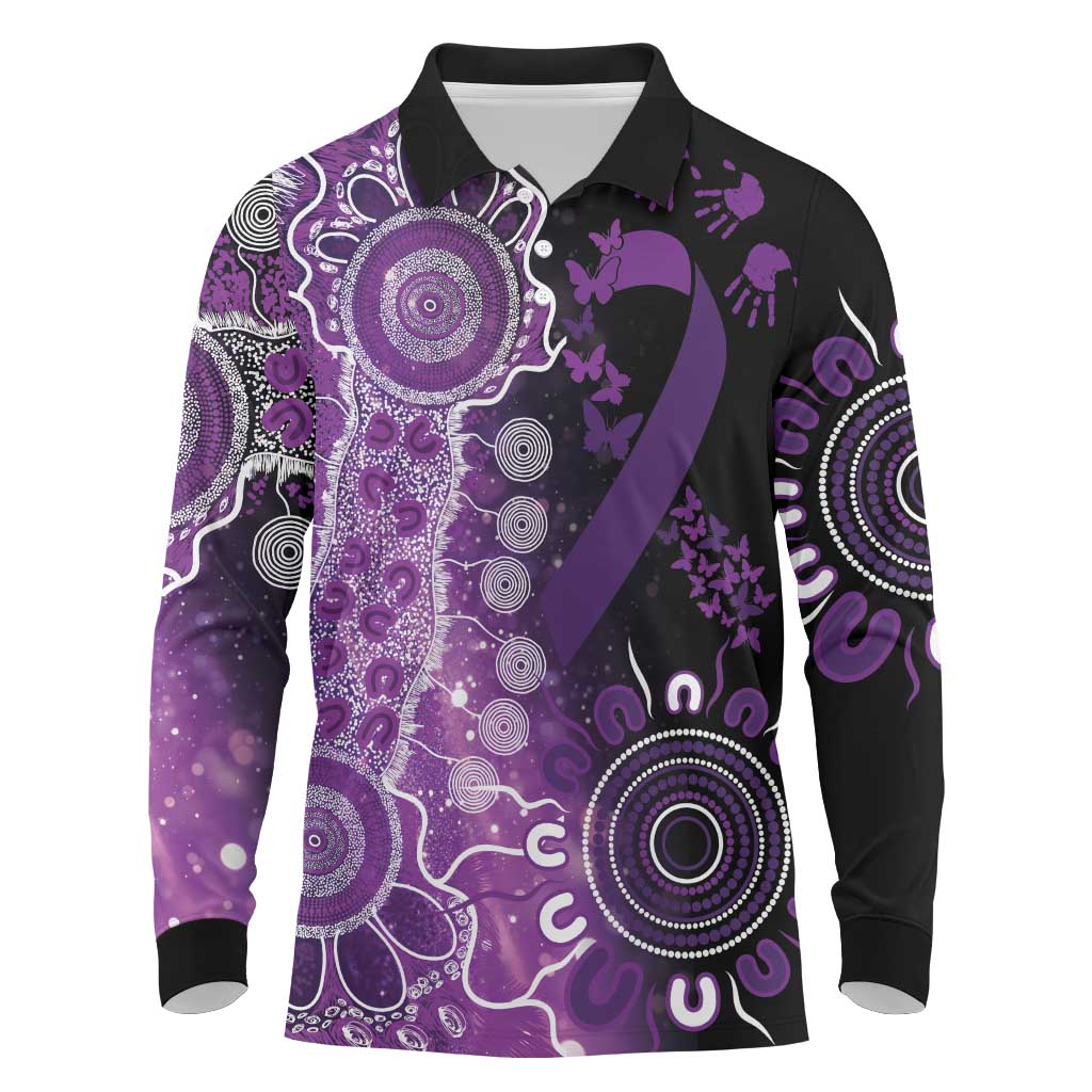 Domestic Violence Awareness Personalised Long Sleeve Polo Shirt Aboriginal Ribbon Dot Painting