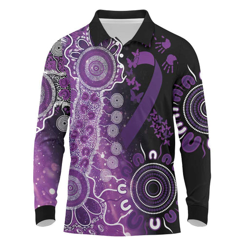 Domestic Violence Awareness Personalised Long Sleeve Polo Shirt Aboriginal Ribbon Dot Painting