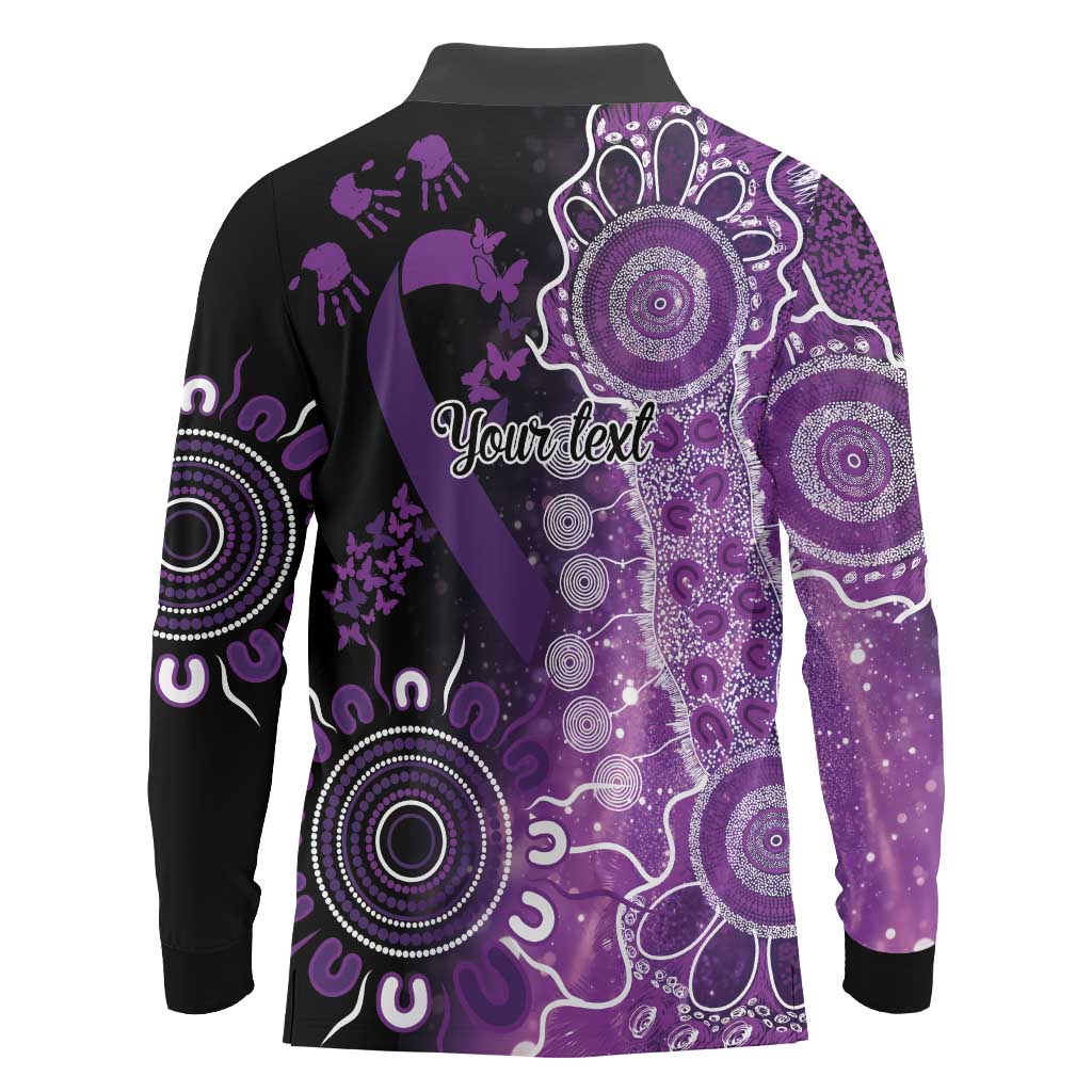 Domestic Violence Awareness Personalised Long Sleeve Polo Shirt Aboriginal Ribbon Dot Painting