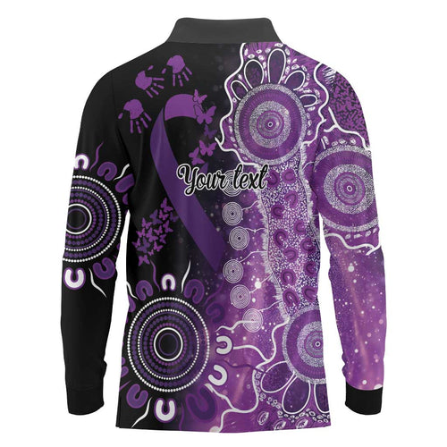Domestic Violence Awareness Personalised Long Sleeve Polo Shirt Aboriginal Ribbon Dot Painting