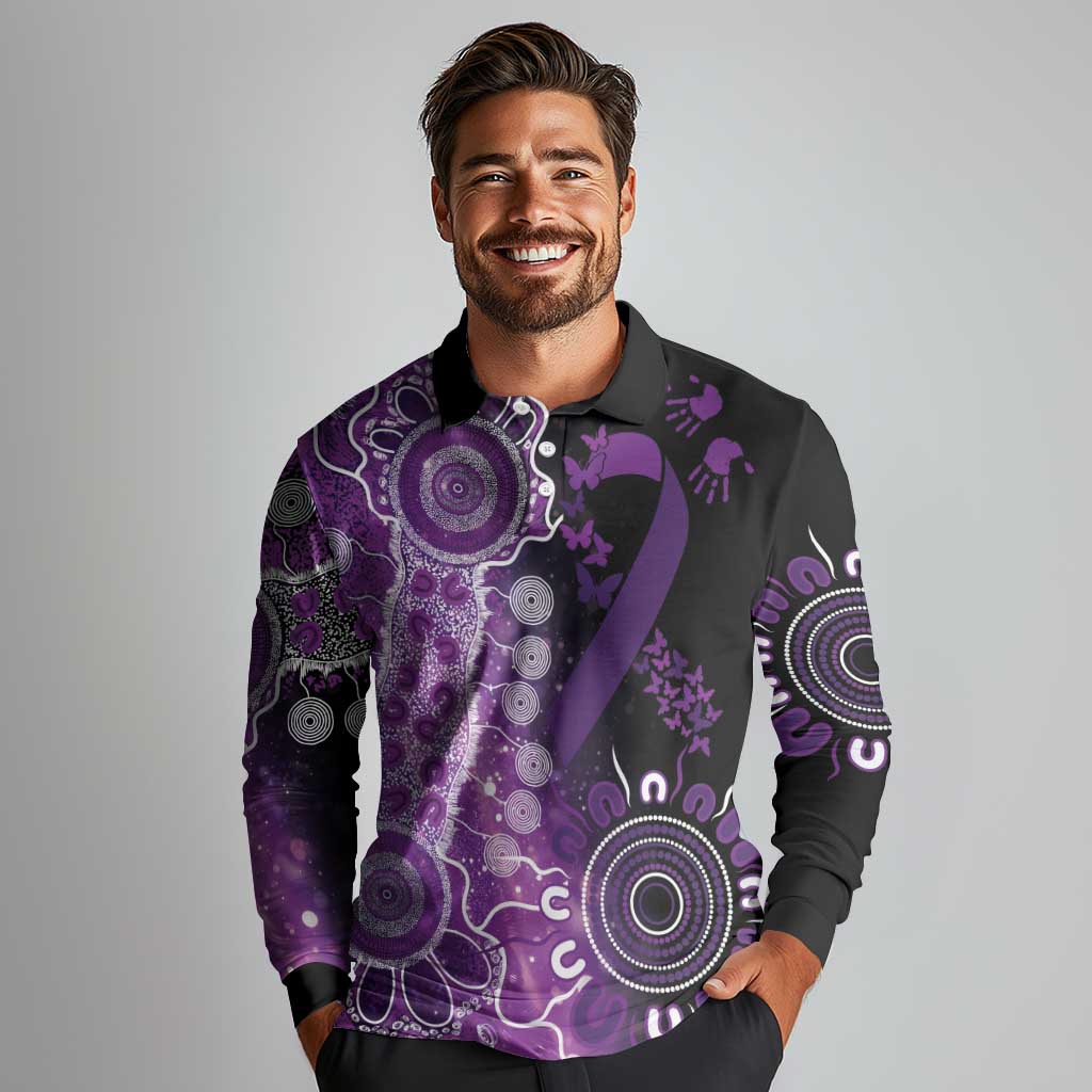 Domestic Violence Awareness Personalised Long Sleeve Polo Shirt Aboriginal Ribbon Dot Painting