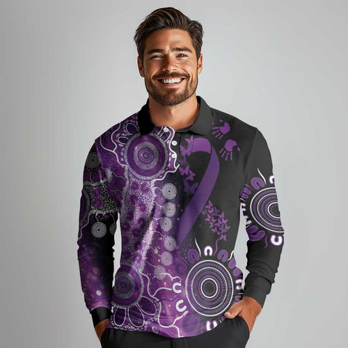 Domestic Violence Awareness Personalised Long Sleeve Polo Shirt Aboriginal Ribbon Dot Painting