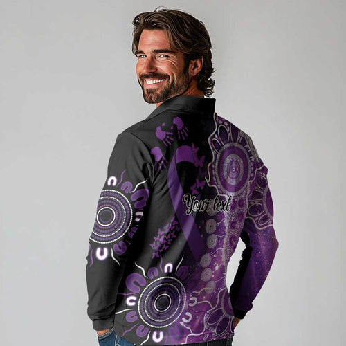 Domestic Violence Awareness Personalised Long Sleeve Polo Shirt Aboriginal Ribbon Dot Painting