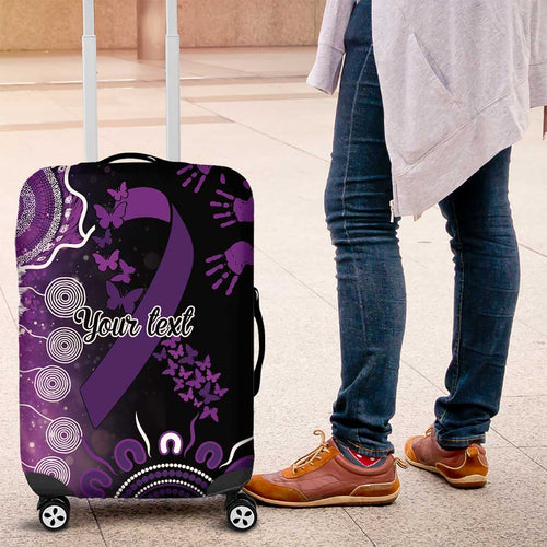 Domestic Violence Awareness Personalised Luggage Cover Aboriginal Ribbon Dot Painting