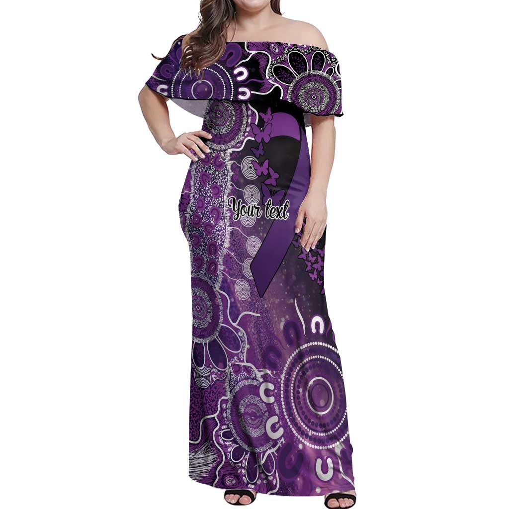 Domestic Violence Awareness Personalised Off Shoulder Maxi Dress Aboriginal Ribbon Dot Painting