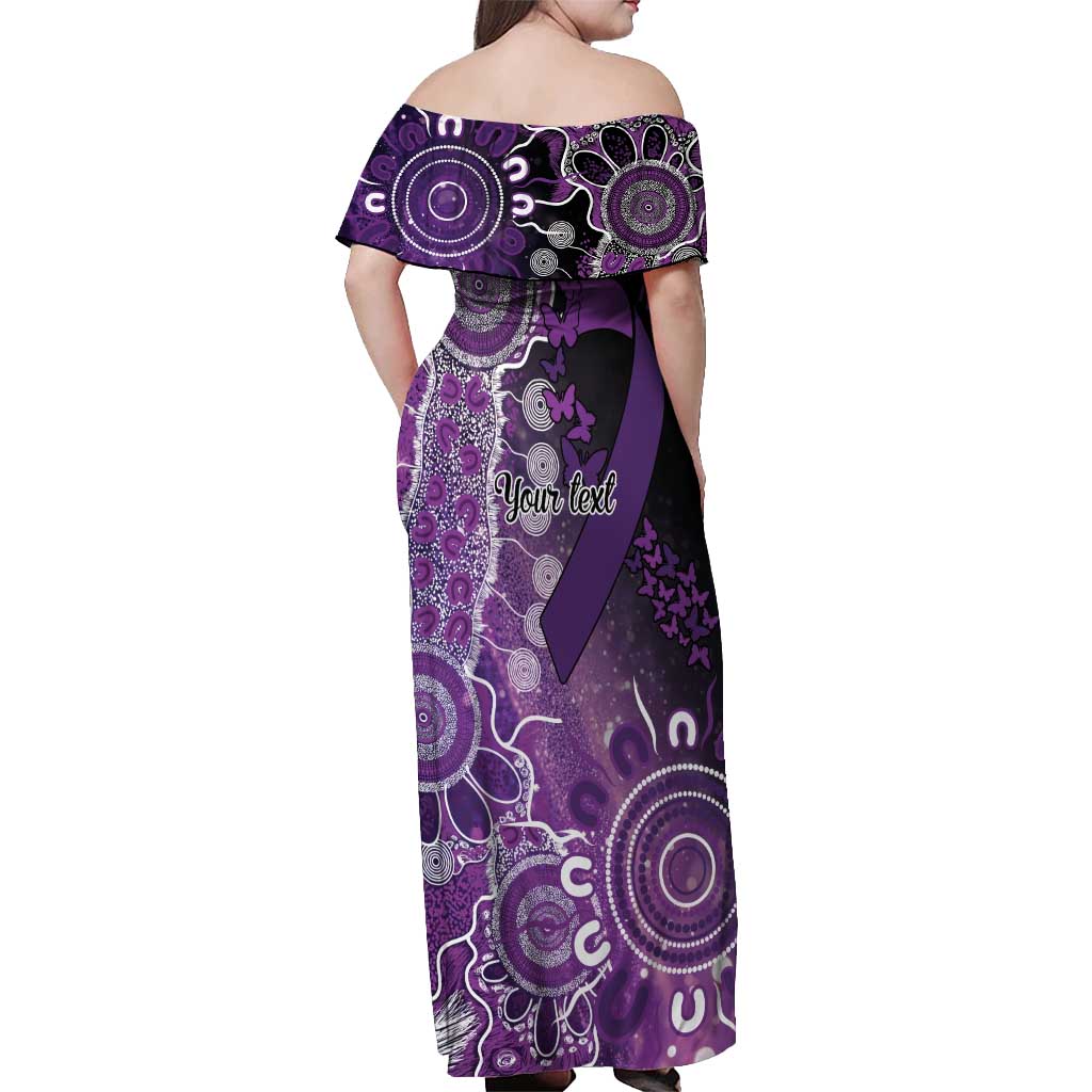 Domestic Violence Awareness Personalised Off Shoulder Maxi Dress Aboriginal Ribbon Dot Painting