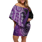 Domestic Violence Awareness Personalised Off Shoulder Short Dress Aboriginal Ribbon Dot Painting