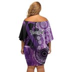 Domestic Violence Awareness Personalised Off Shoulder Short Dress Aboriginal Ribbon Dot Painting