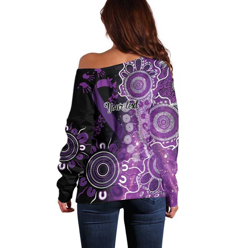 Domestic Violence Awareness Personalised Off Shoulder Sweater Aboriginal Ribbon Dot Painting
