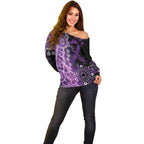 Domestic Violence Awareness Personalised Off Shoulder Sweater Aboriginal Ribbon Dot Painting