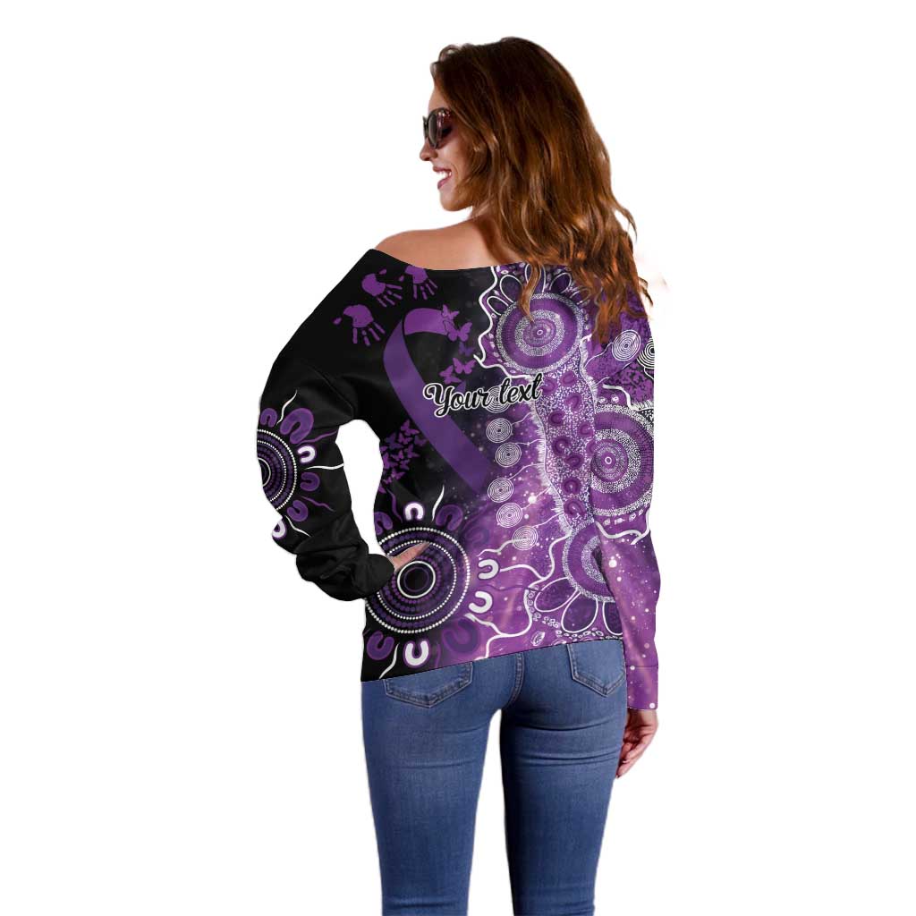 Domestic Violence Awareness Personalised Off Shoulder Sweater Aboriginal Ribbon Dot Painting