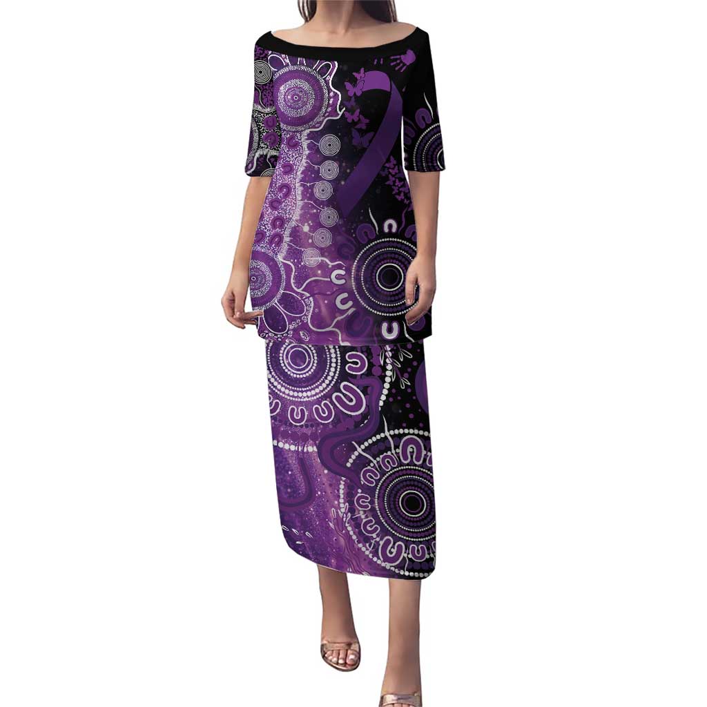 Domestic Violence Awareness Personalised Puletasi Aboriginal Ribbon Dot Painting
