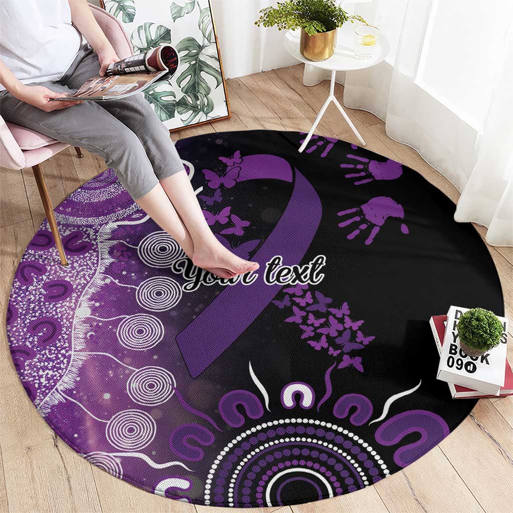 Domestic Violence Awareness Personalised Round Carpet Aboriginal Ribbon Dot Painting