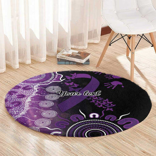 Domestic Violence Awareness Personalised Round Carpet Aboriginal Ribbon Dot Painting
