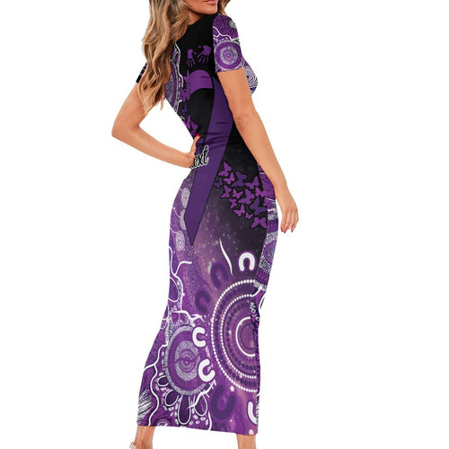 Domestic Violence Awareness Personalised Short Sleeve Bodycon Dress Aboriginal Ribbon Dot Painting