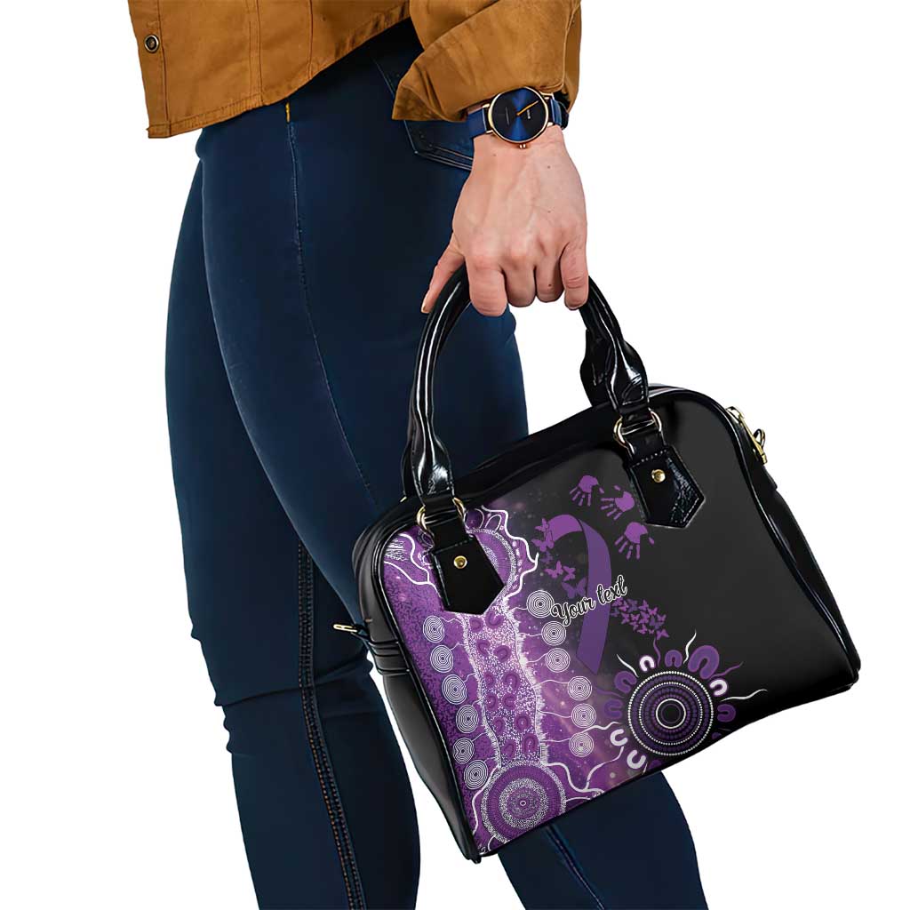 Domestic Violence Awareness Personalised Shoulder Handbag Aboriginal Ribbon Dot Painting
