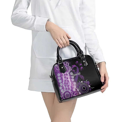 Domestic Violence Awareness Personalised Shoulder Handbag Aboriginal Ribbon Dot Painting