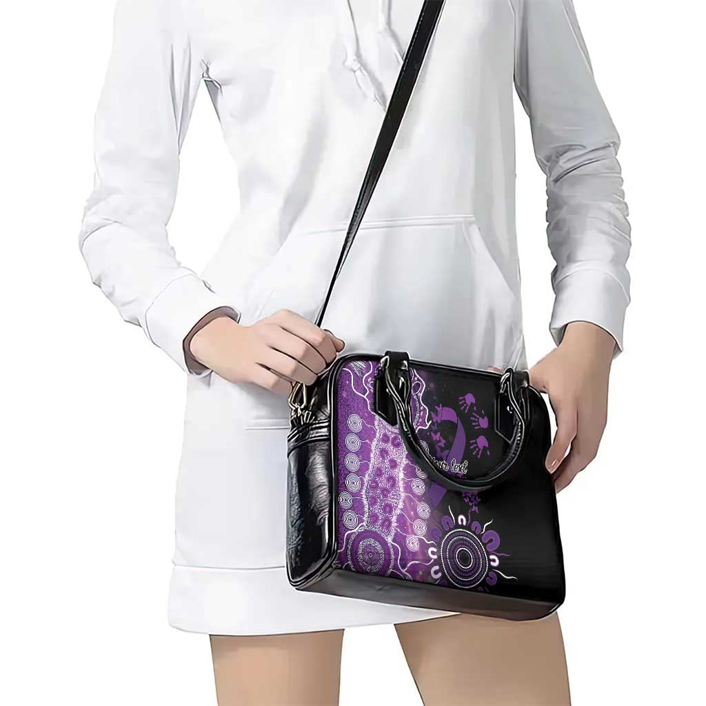 Domestic Violence Awareness Personalised Shoulder Handbag Aboriginal Ribbon Dot Painting