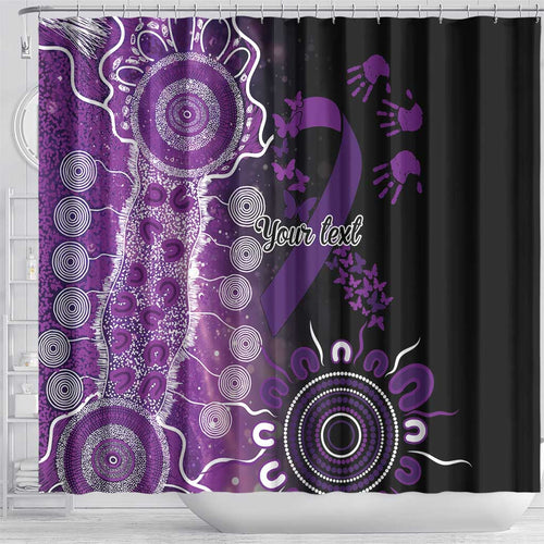 Domestic Violence Awareness Personalised Shower Curtain Aboriginal Ribbon Dot Painting