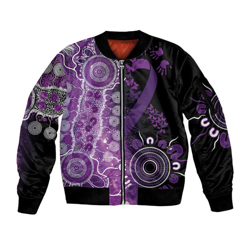 Domestic Violence Awareness Personalised Sleeve Zip Bomber Jacket Aboriginal Ribbon Dot Painting