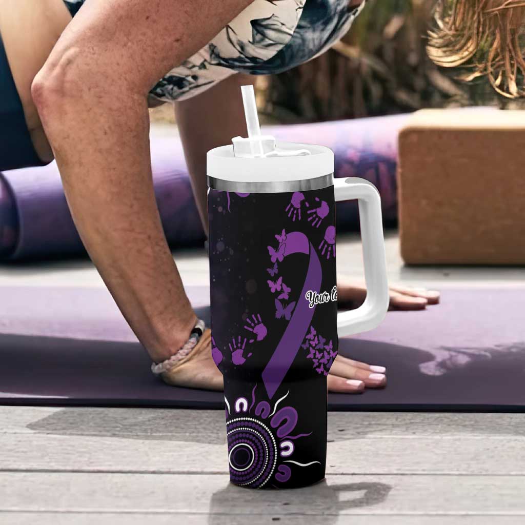 Domestic Violence Awareness Personalised Tumbler With Handle Aboriginal Ribbon Dot Painting