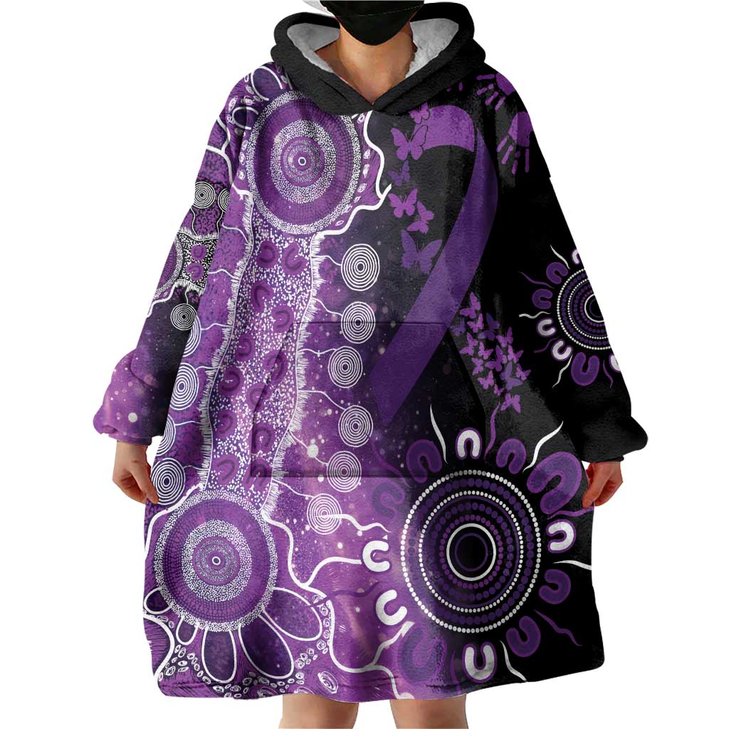 Domestic Violence Awareness Personalised Wearable Blanket Hoodie Aboriginal Ribbon Dot Painting