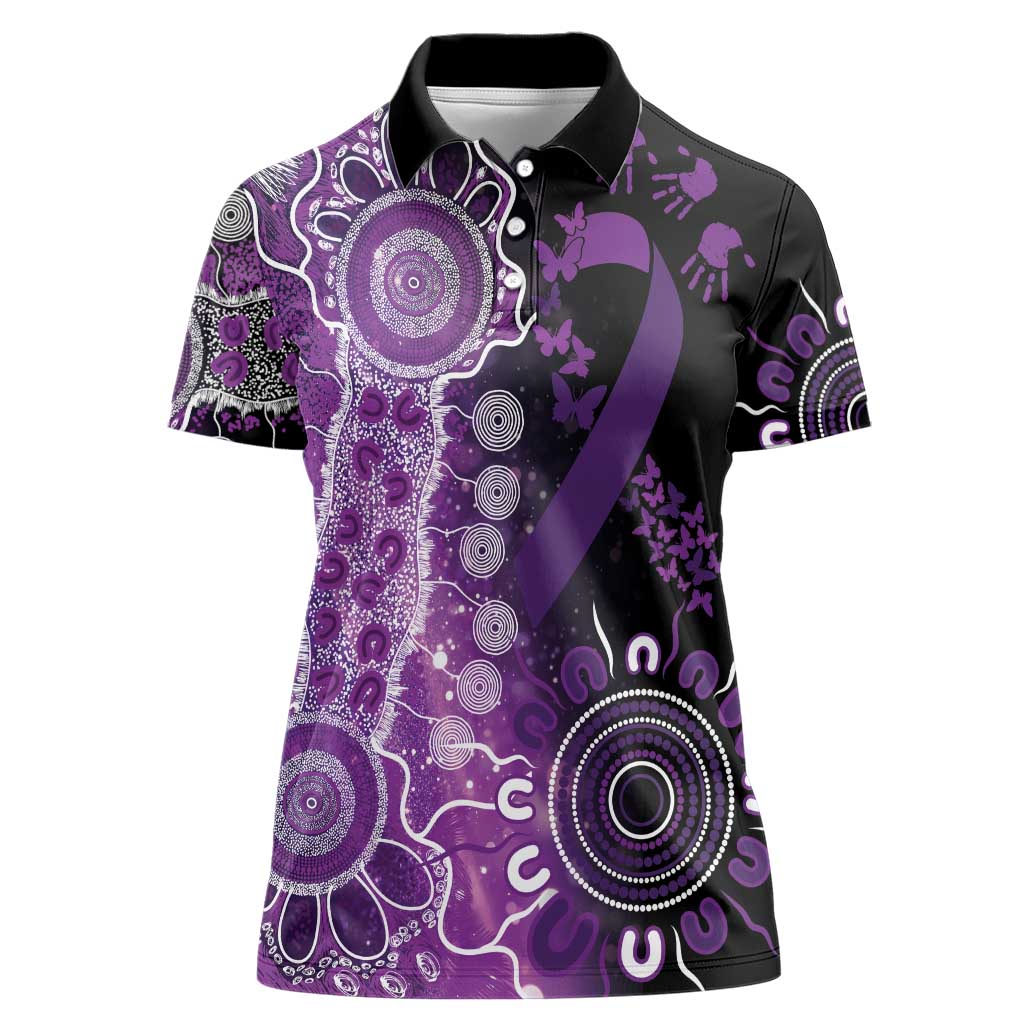 Domestic Violence Awareness Personalised Women Polo Shirt Aboriginal Ribbon Dot Painting