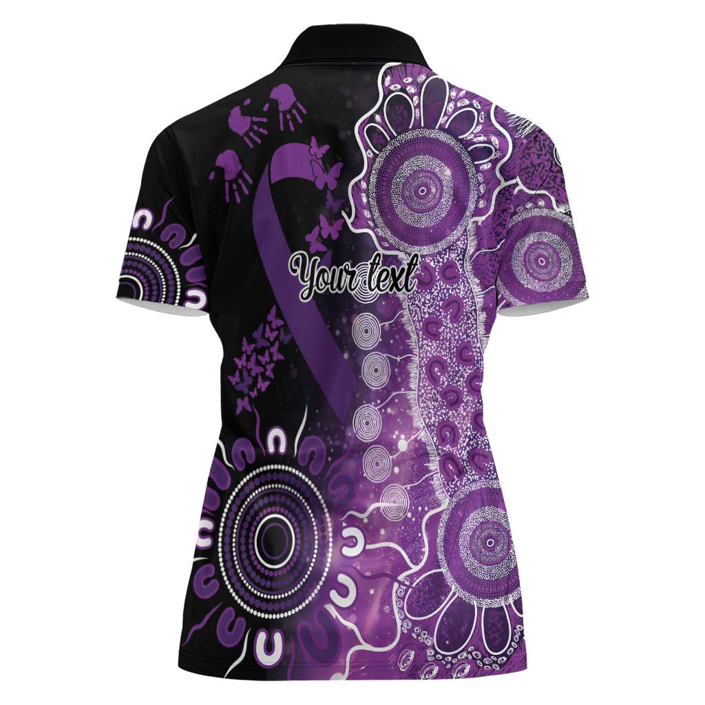 Domestic Violence Awareness Personalised Women Polo Shirt Aboriginal Ribbon Dot Painting