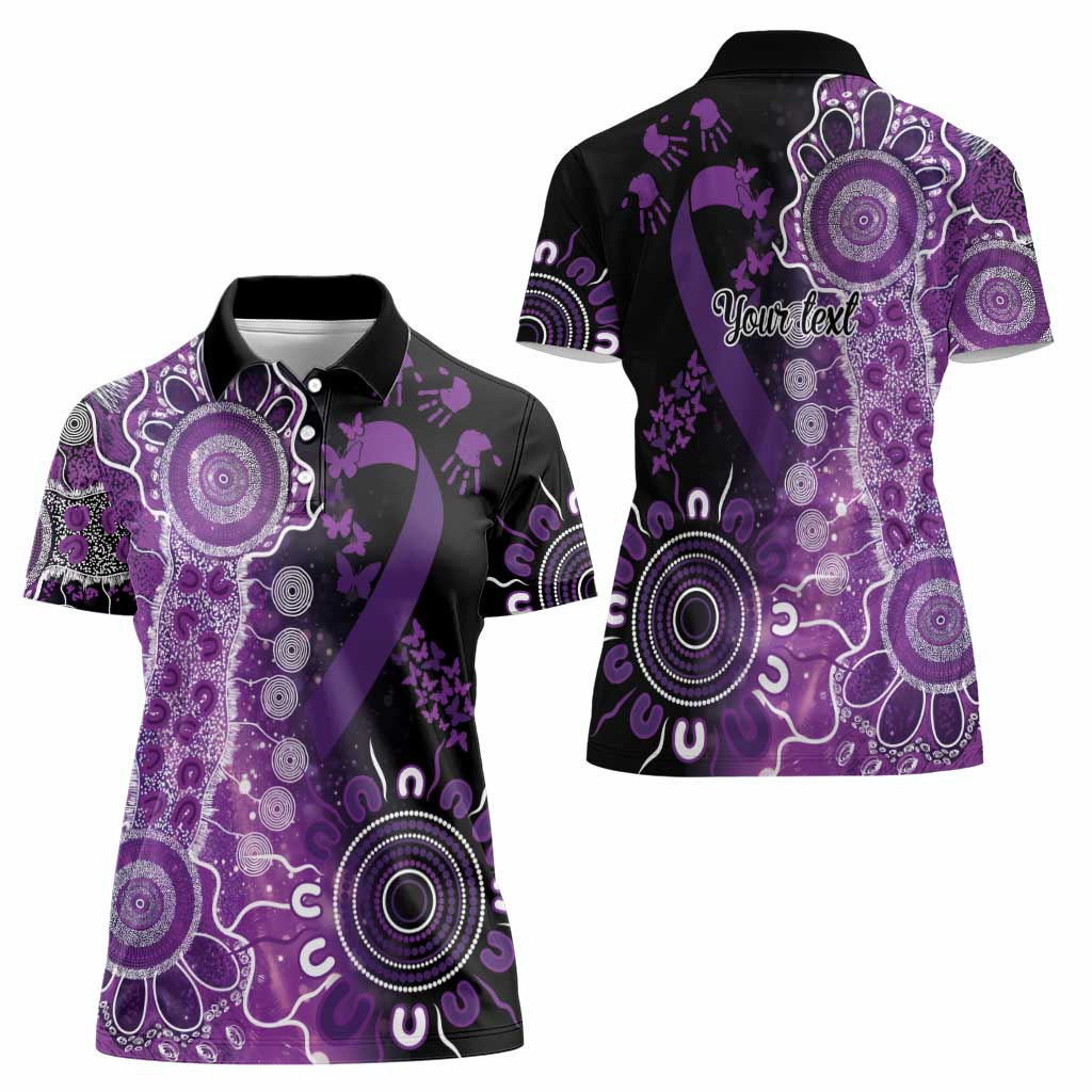 Domestic Violence Awareness Personalised Women Polo Shirt Aboriginal Ribbon Dot Painting