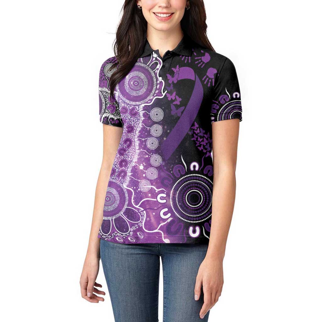 Domestic Violence Awareness Personalised Women Polo Shirt Aboriginal Ribbon Dot Painting