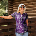 Domestic Violence Awareness Personalised Women Polo Shirt Aboriginal Ribbon Dot Painting
