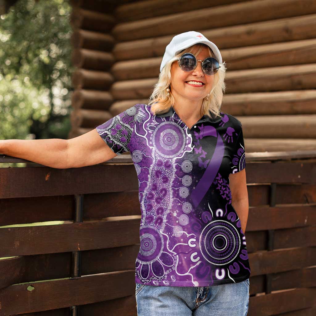 Domestic Violence Awareness Personalised Women Polo Shirt Aboriginal Ribbon Dot Painting