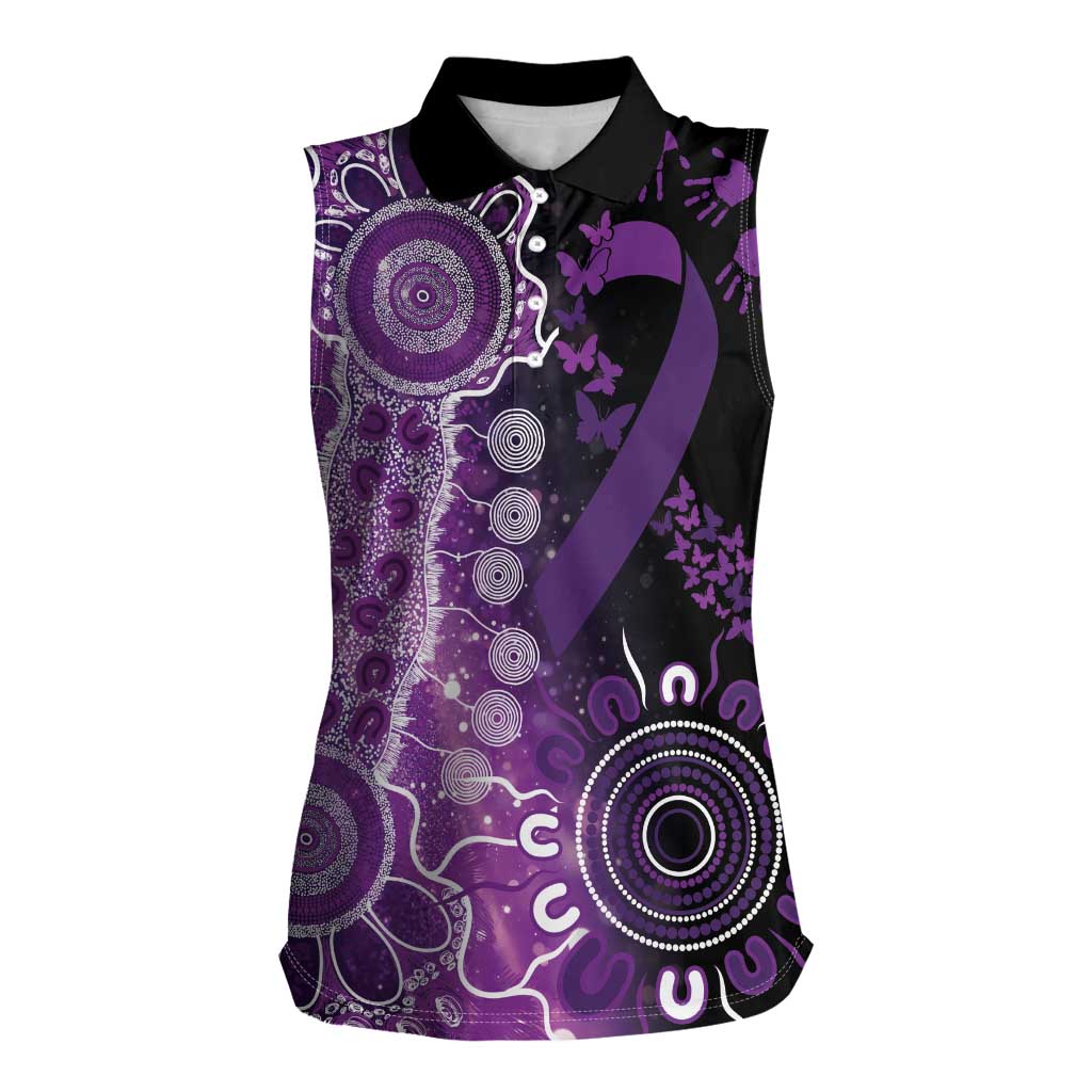 Domestic Violence Awareness Personalised Women Sleeveless Polo Shirt Aboriginal Ribbon Dot Painting