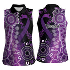 Domestic Violence Awareness Personalised Women Sleeveless Polo Shirt Aboriginal Ribbon Dot Painting