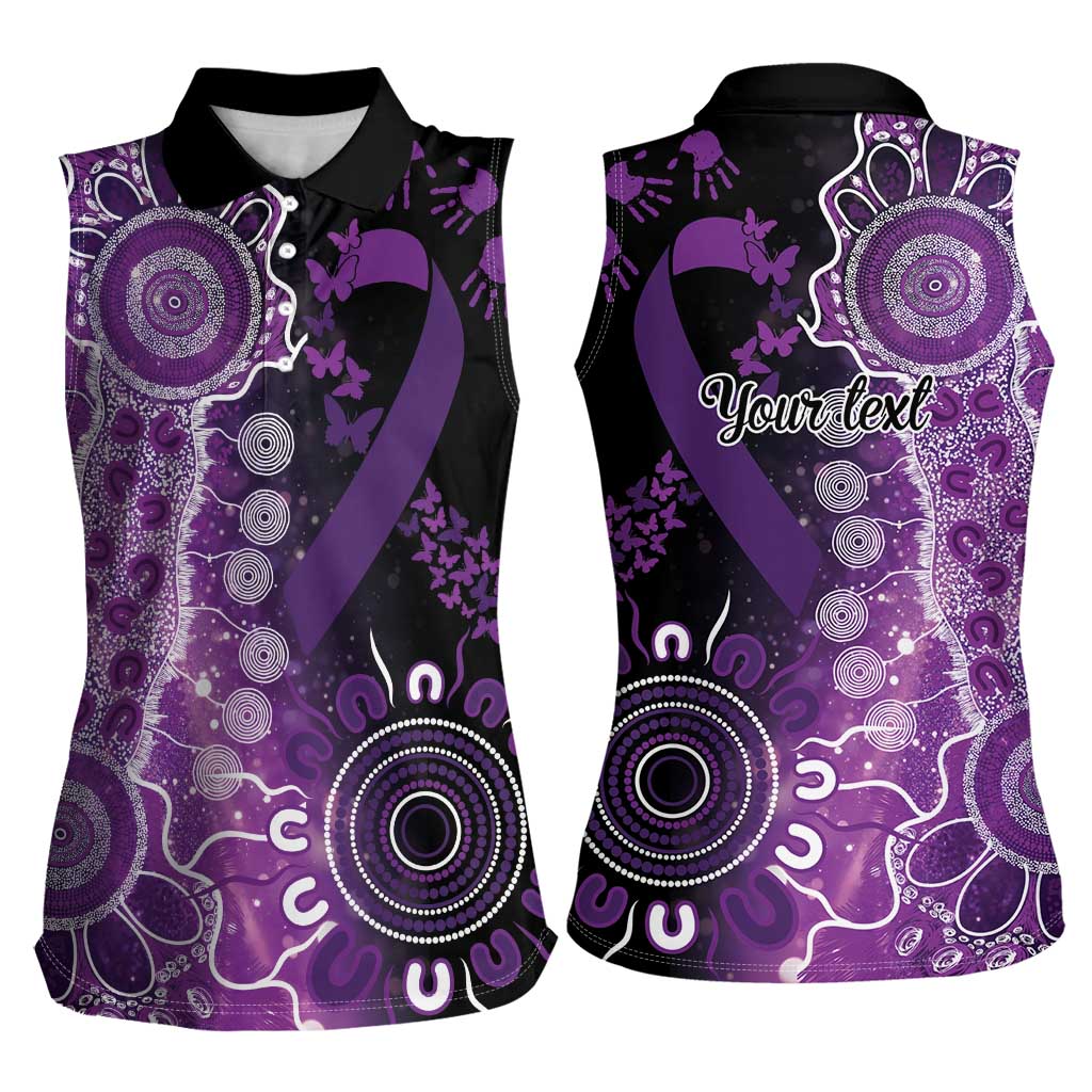 Domestic Violence Awareness Personalised Women Sleeveless Polo Shirt Aboriginal Ribbon Dot Painting