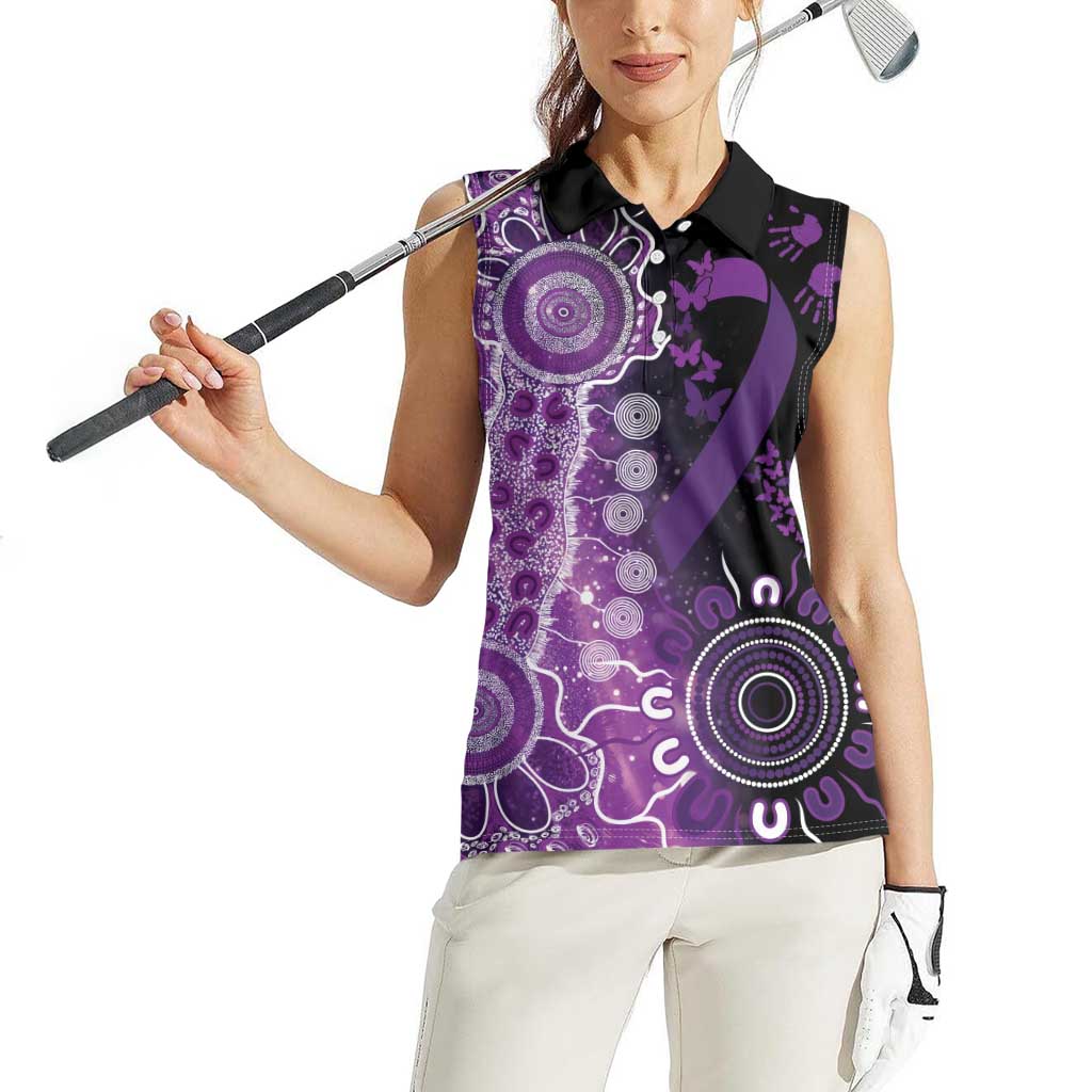 Domestic Violence Awareness Personalised Women Sleeveless Polo Shirt Aboriginal Ribbon Dot Painting