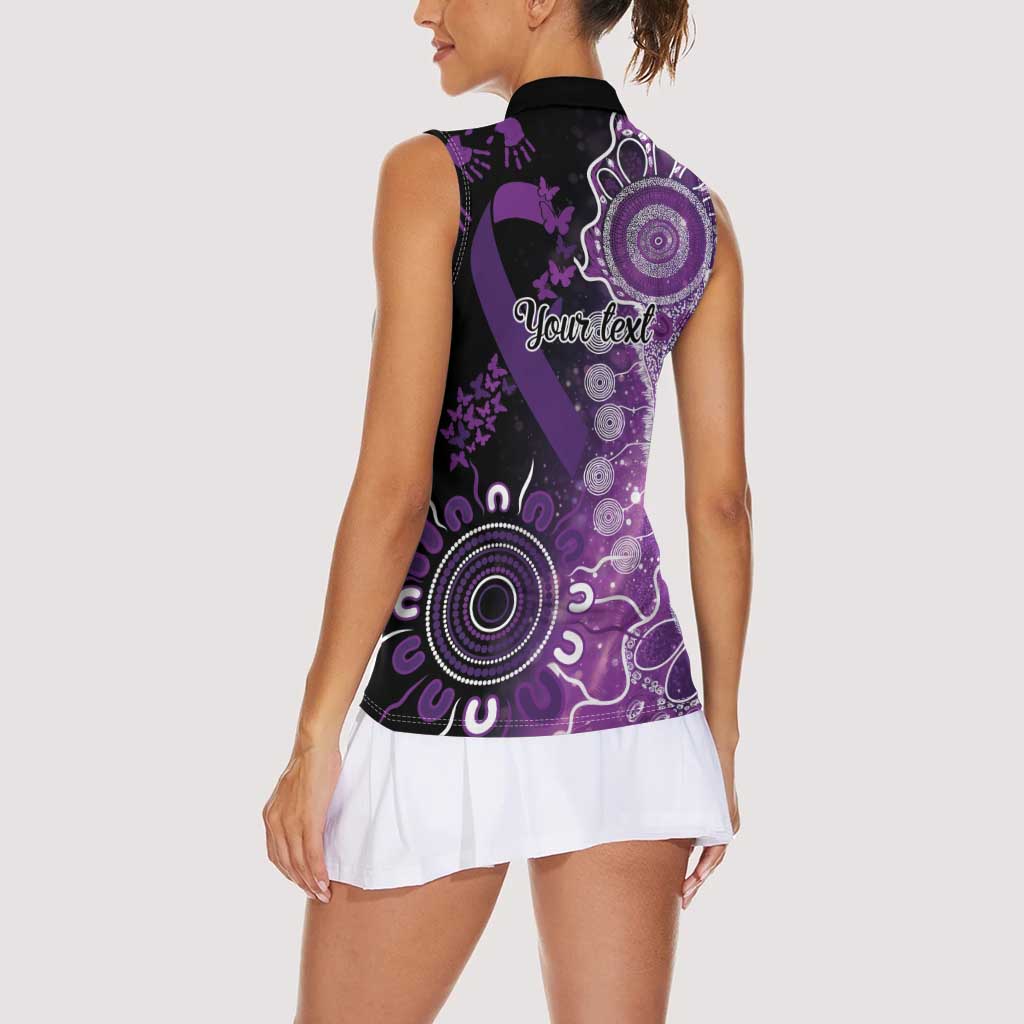 Domestic Violence Awareness Personalised Women Sleeveless Polo Shirt Aboriginal Ribbon Dot Painting