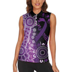Domestic Violence Awareness Personalised Women Sleeveless Polo Shirt Aboriginal Ribbon Dot Painting