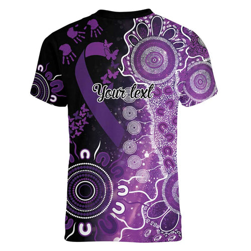 Domestic Violence Awareness Personalised Women V-Neck T-Shirt Aboriginal Ribbon Dot Painting