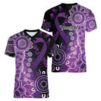 Domestic Violence Awareness Personalised Women V-Neck T-Shirt Aboriginal Ribbon Dot Painting