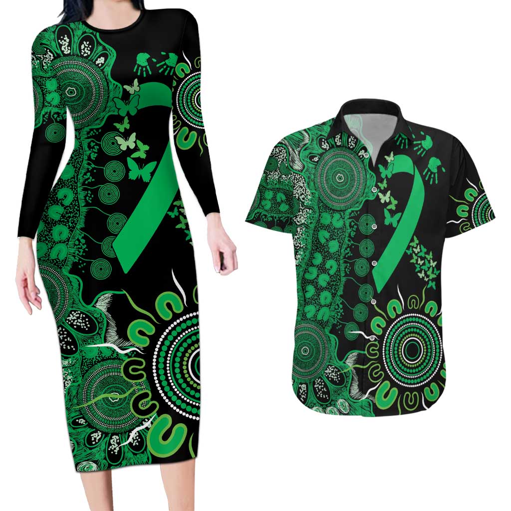 Minority Mental Health Awareness Personalised Couples Matching Long Sleeve Bodycon Dress and Hawaiian Shirt Aboriginal Ribbon Dot Painting