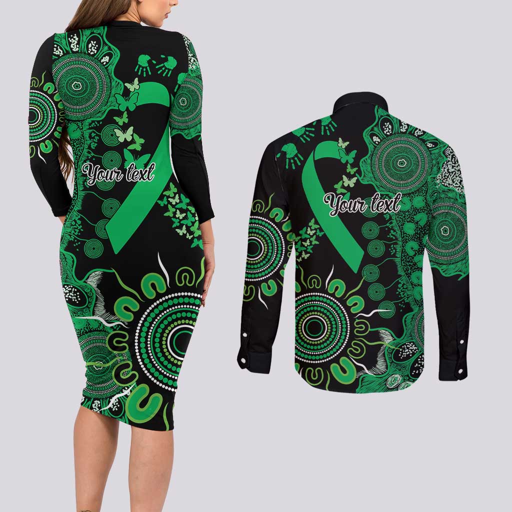 Minority Mental Health Awareness Personalised Couples Matching Long Sleeve Bodycon Dress and Long Sleeve Button Shirt Aboriginal Ribbon Dot Painting