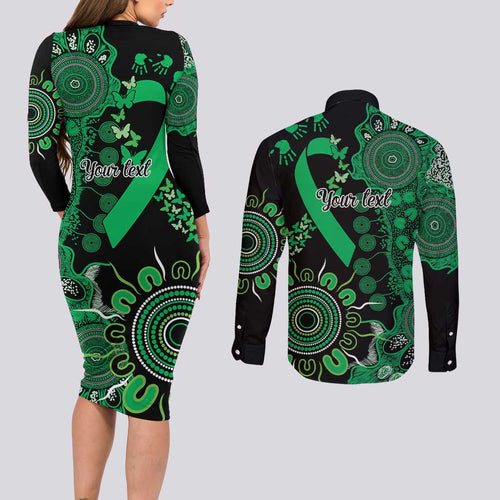 Minority Mental Health Awareness Personalised Couples Matching Long Sleeve Bodycon Dress and Long Sleeve Button Shirt Aboriginal Ribbon Dot Painting